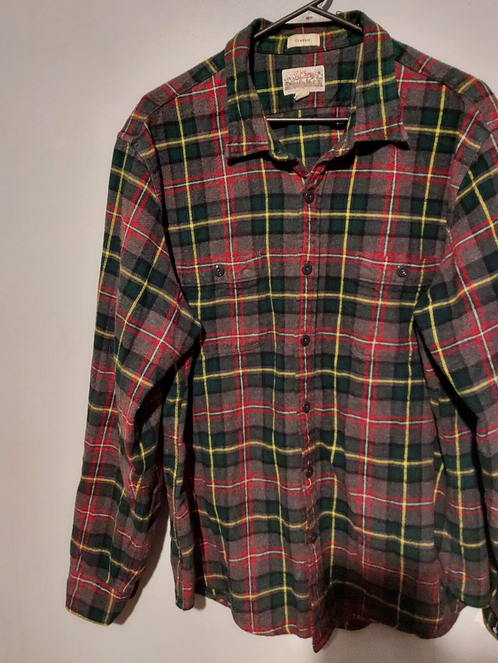 J. Crew Button Down Shirt Men's Mid-Weight Flannel Classic Fit Grey L Cabincore